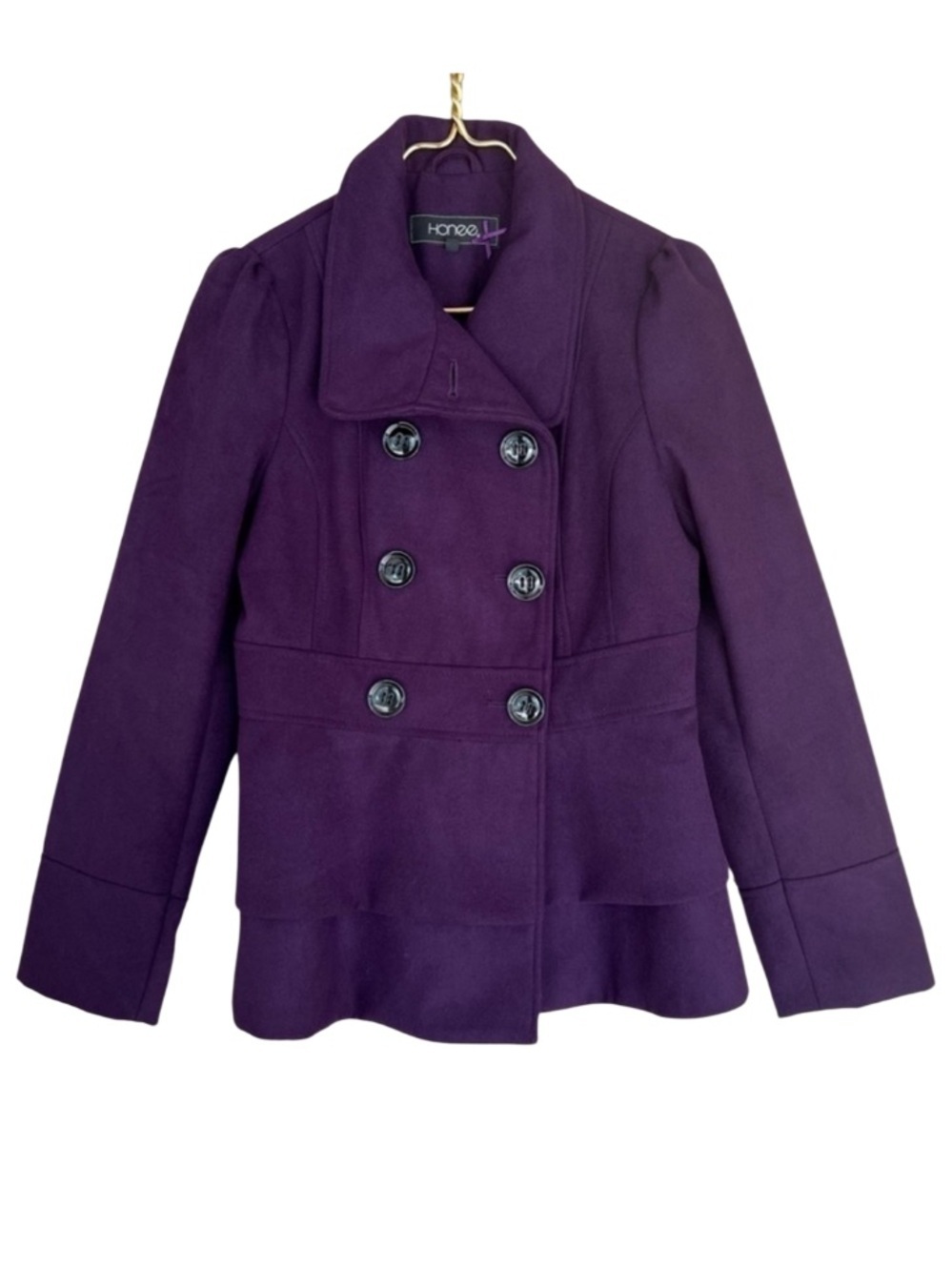 Honee Purple Double Breasted Peacoat Jacket Tailored Peplum Size Small - Picture 1 of 9
